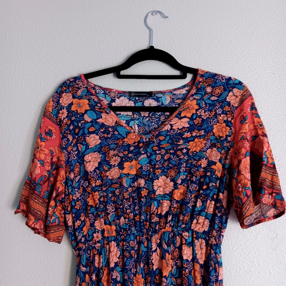 Bohemian Pretty Garden A-line Little maxi dress v-neck Floral Multi size.med - Picture 8 of 14